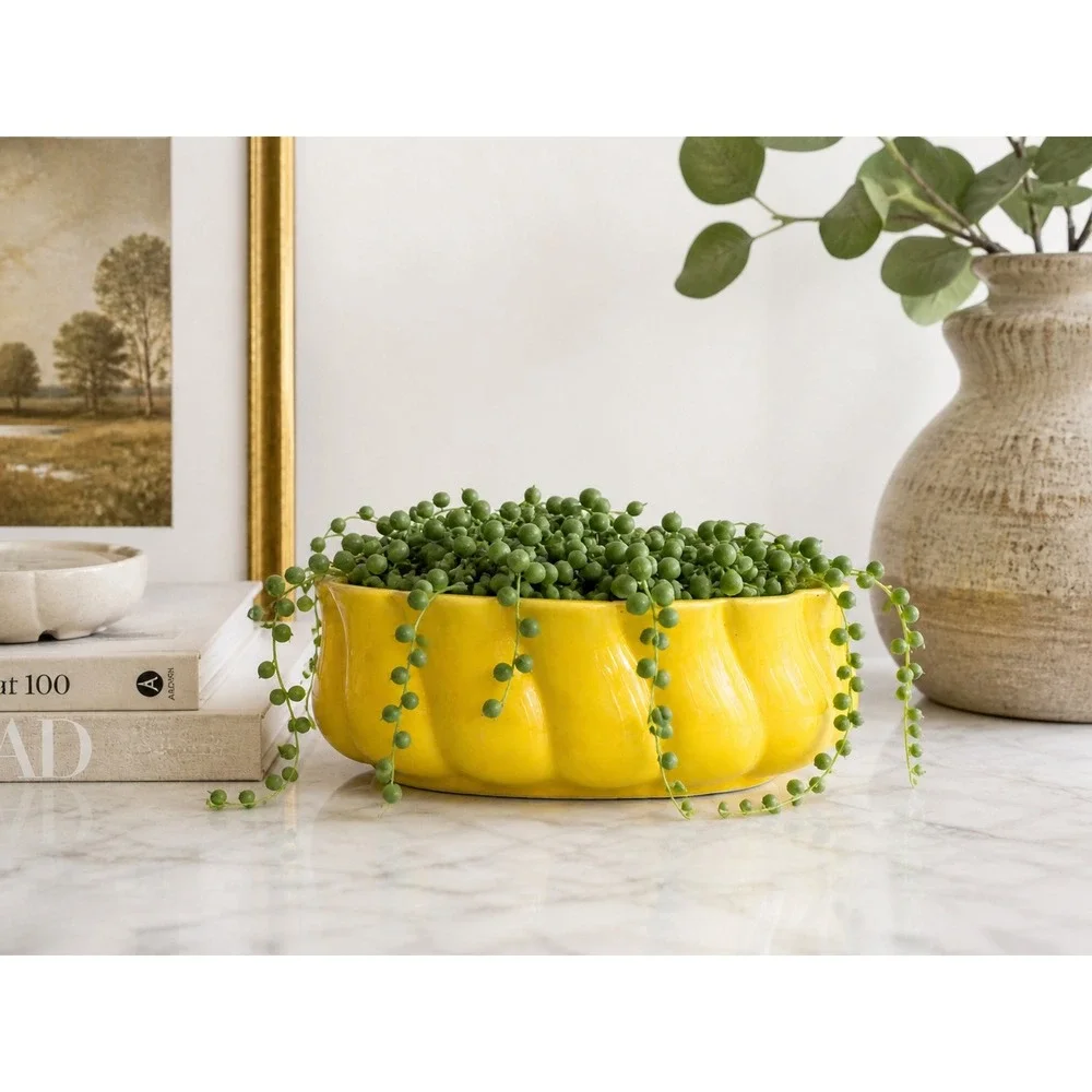 Maurice of California Ceramic Planter‎ Yellow 1952 MCM Scalloped Oval Planter